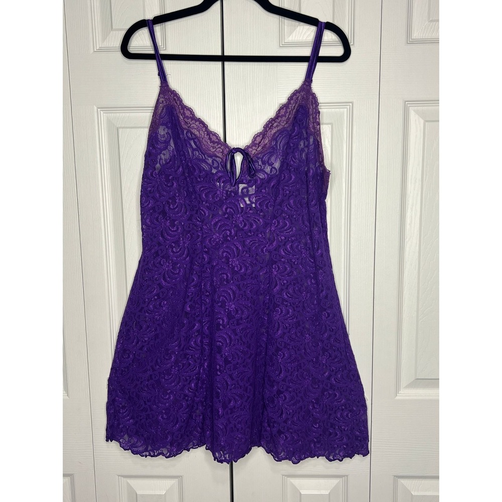 Delicates Shimmer Lace Chemise Coquette Y2K Boho Purple Nylon XL